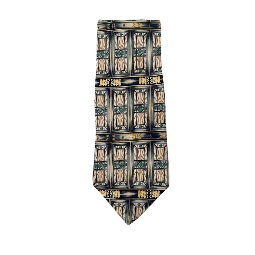 The Metropolitan Museum of Art Neck Tie Mens Gold Teal Silk Window Light Jewel